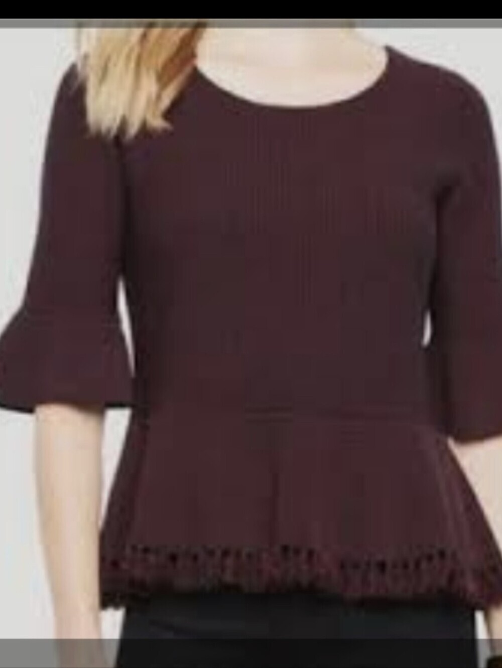 Ann Taylor Size L Peplum Knit Top Fringe Hem